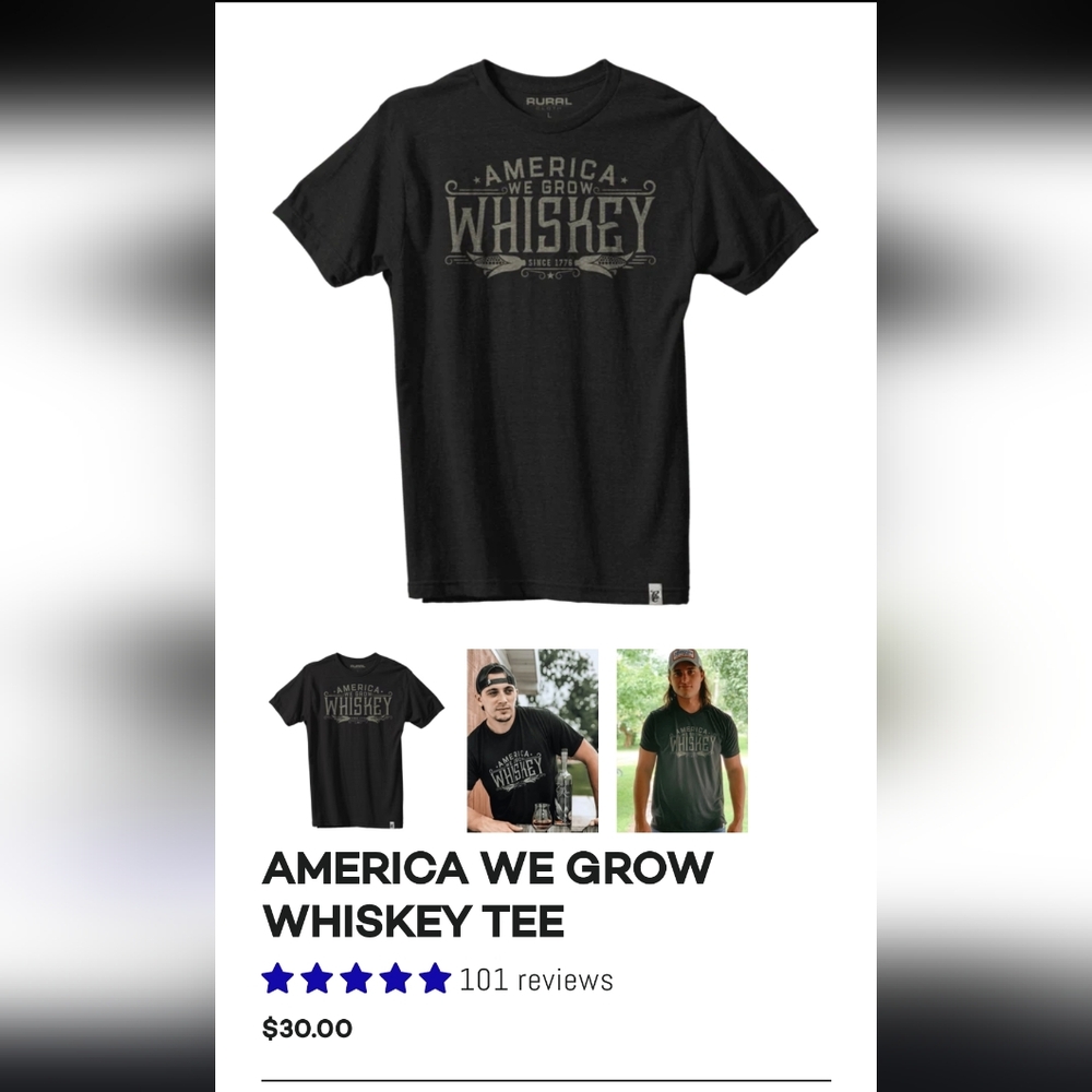 Men's blk med Rural Brand Premium Smooth Cotton black American whiskey T-shirt